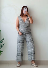 Size XS-S Black & White Cotton Printed Jumpsuit