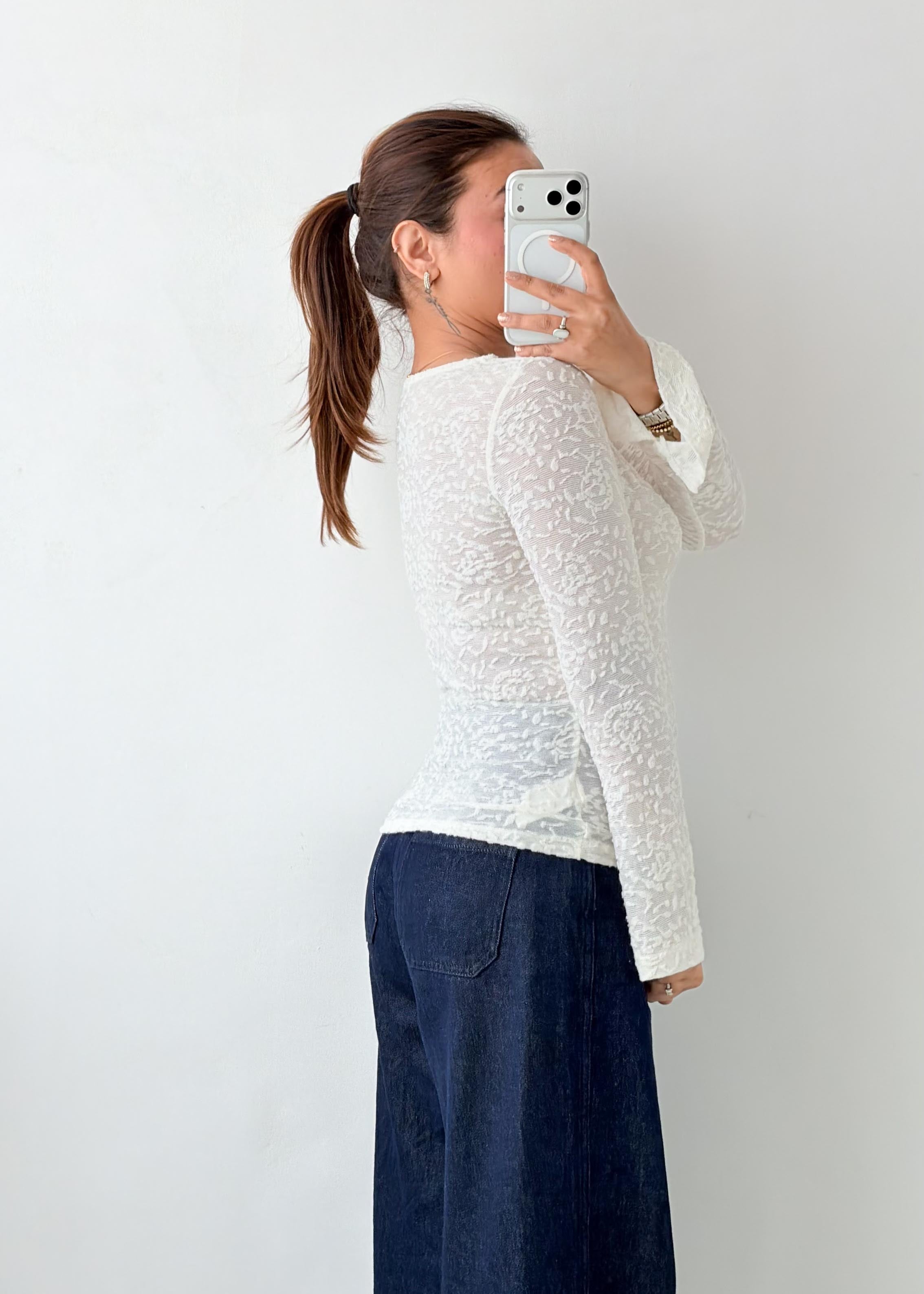 Size S-M White Textured Lace Top