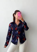 Size XS-S Navy Abstract Print Shirt Top