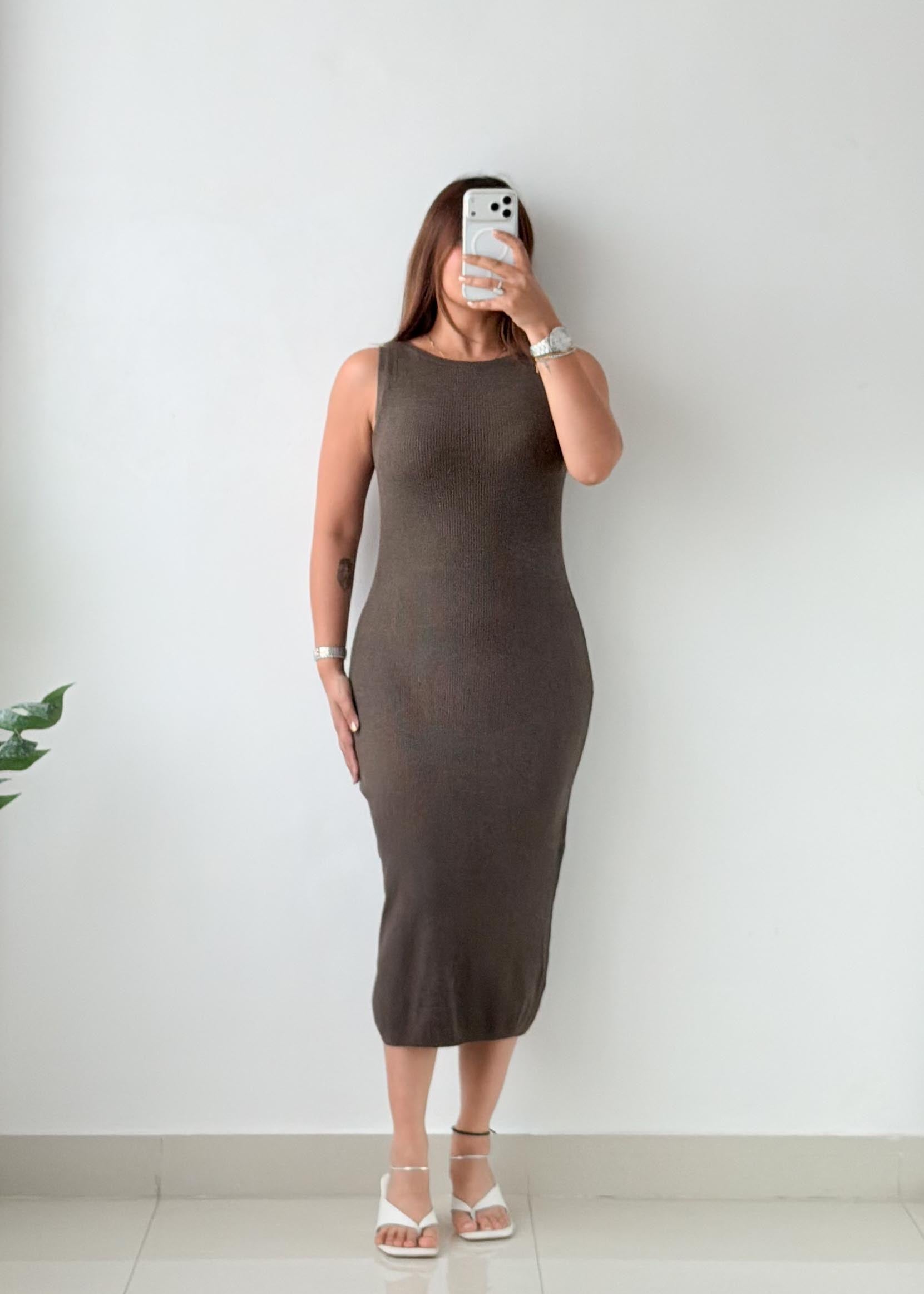 Size XS-S Olive Ribbed Knit Midi Dress