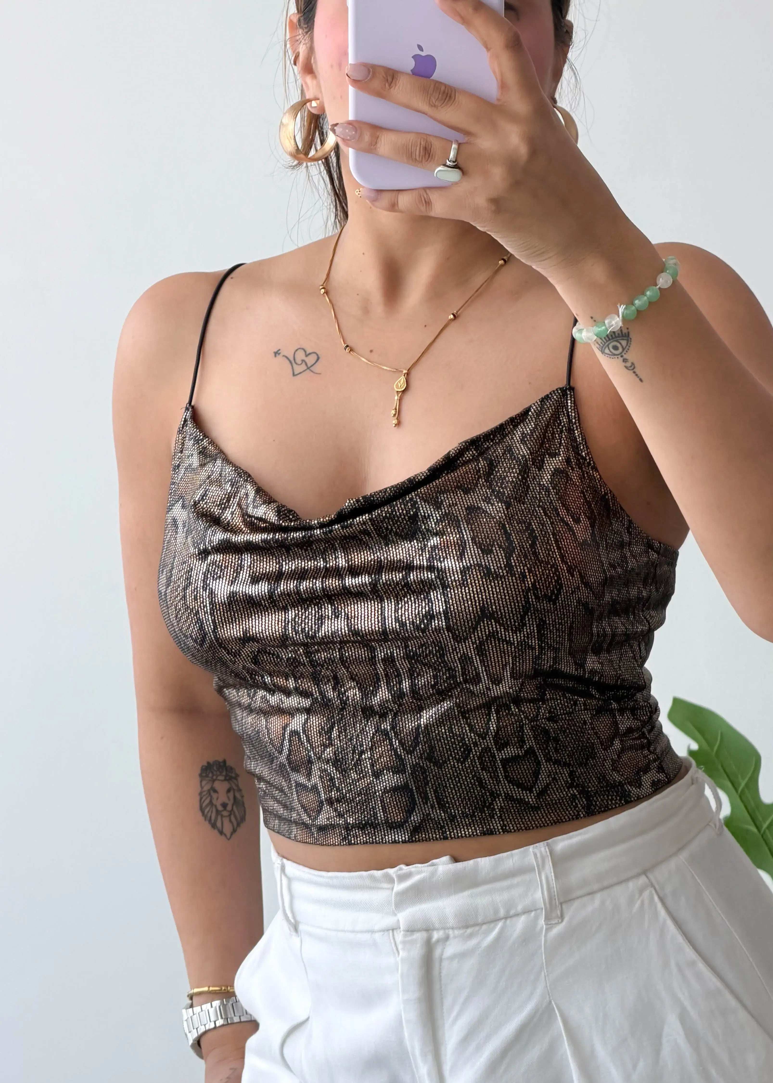 Size S-M, Brown Satin Cowl Neck Top