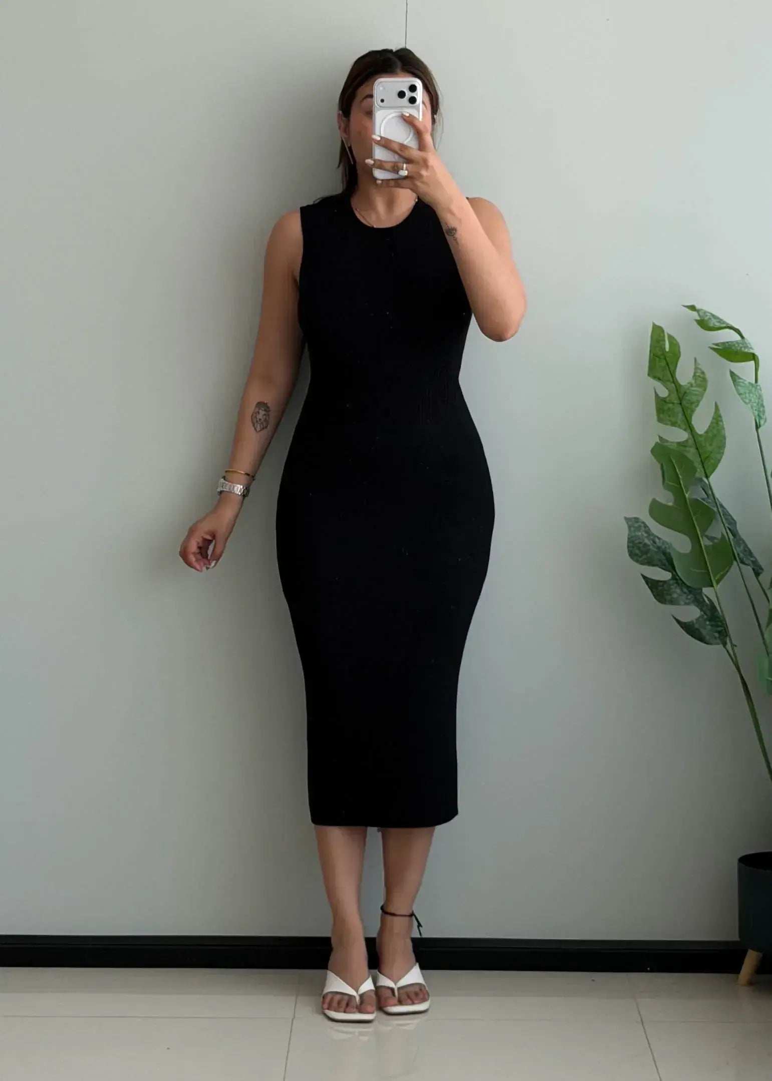 SIZE S-M, Black Sleeveless Bodycon Midi Dress - Closet by Payal