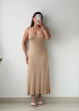 Size XS-S Beige Ribbed Knit Maxi Dress