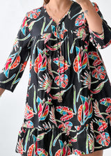 Size S-M Black Tropical Print Mini Dress