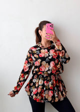 Size M-L Black Floral Peplum Top
