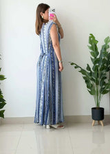 Size XL-2XL, Blue Ethnic Print Maxi Dress