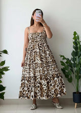 Size XS-S, Leopard Print Tiered Maxi Dress