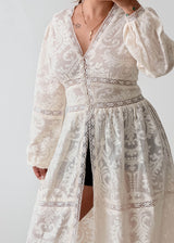 Size M-L White Embroidered Lace Maxi Dress