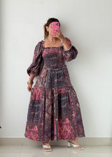 Size M-L Pink Paisley Smocked Maxi Dress