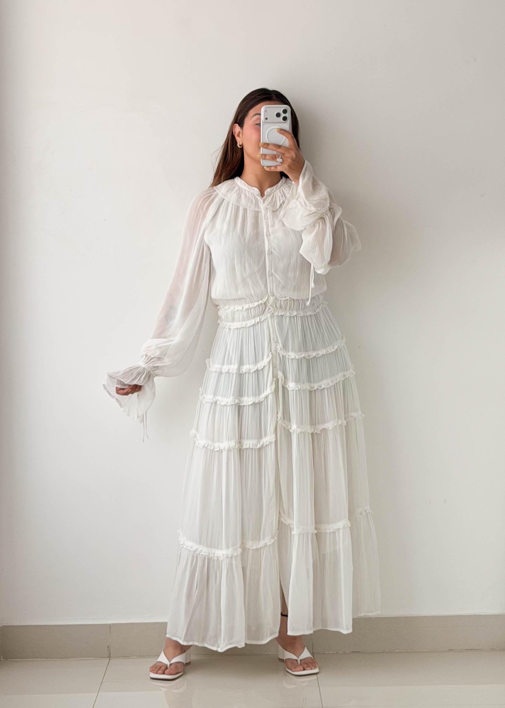 Size S-M White Tiered Ruffle Maxi Dress