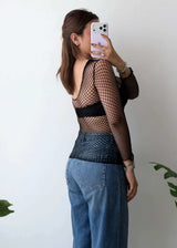 SIZE XS-S, Black Fishnet Mesh Full Sleeve Top