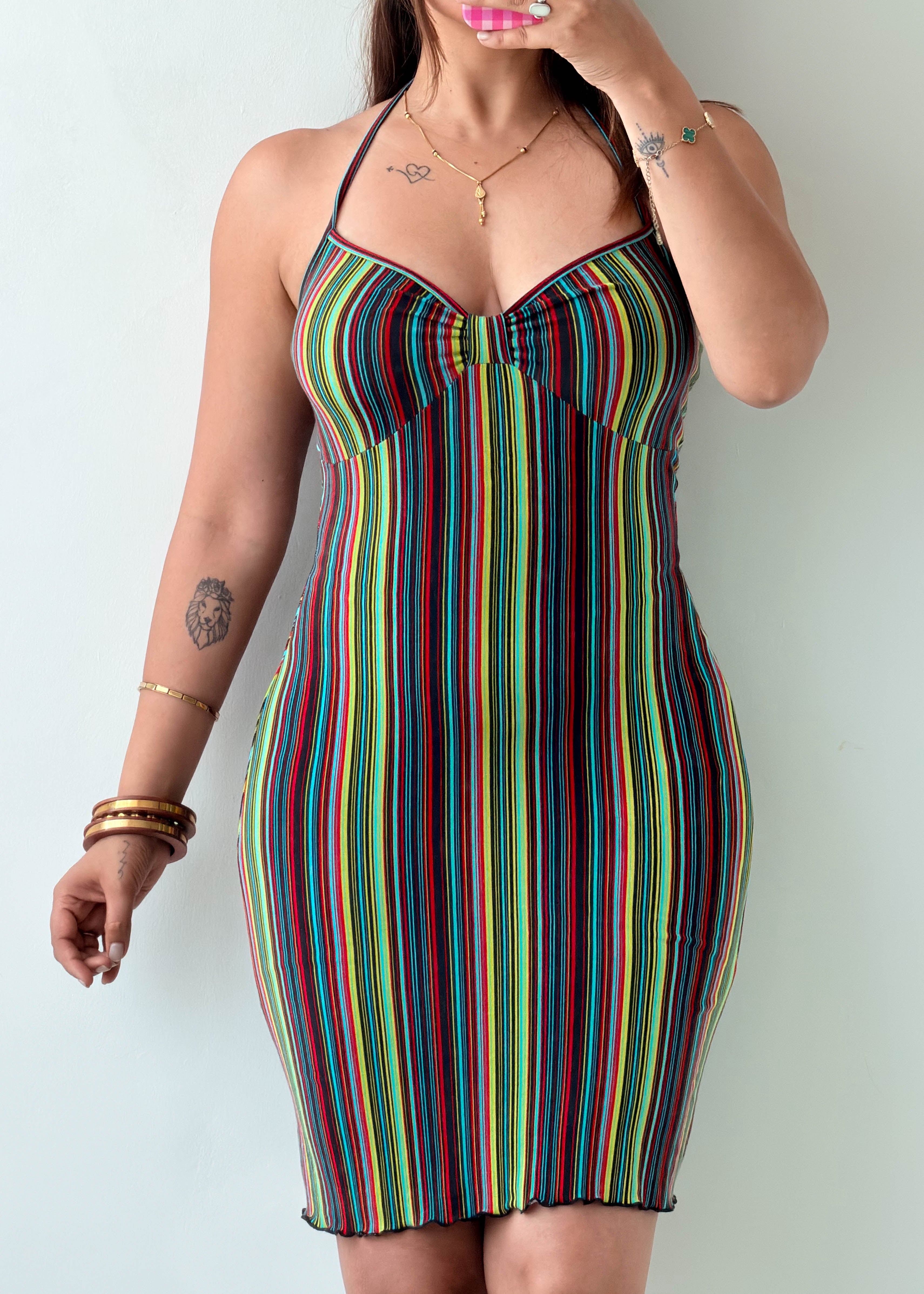 Size S-M Multicolor Stripe Knit Mini Dress