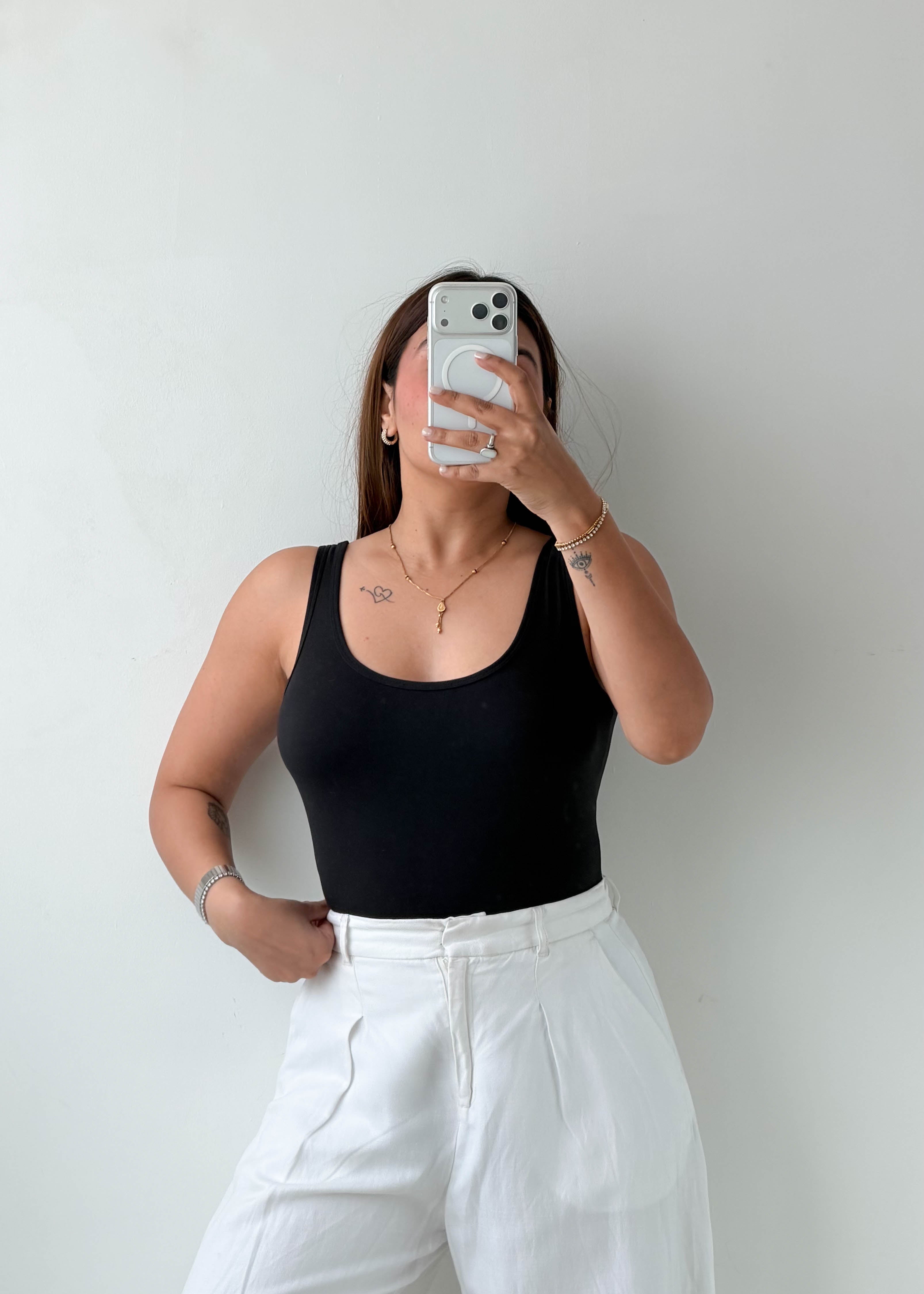 Size M-L Black Scoop Neck Bodysuit