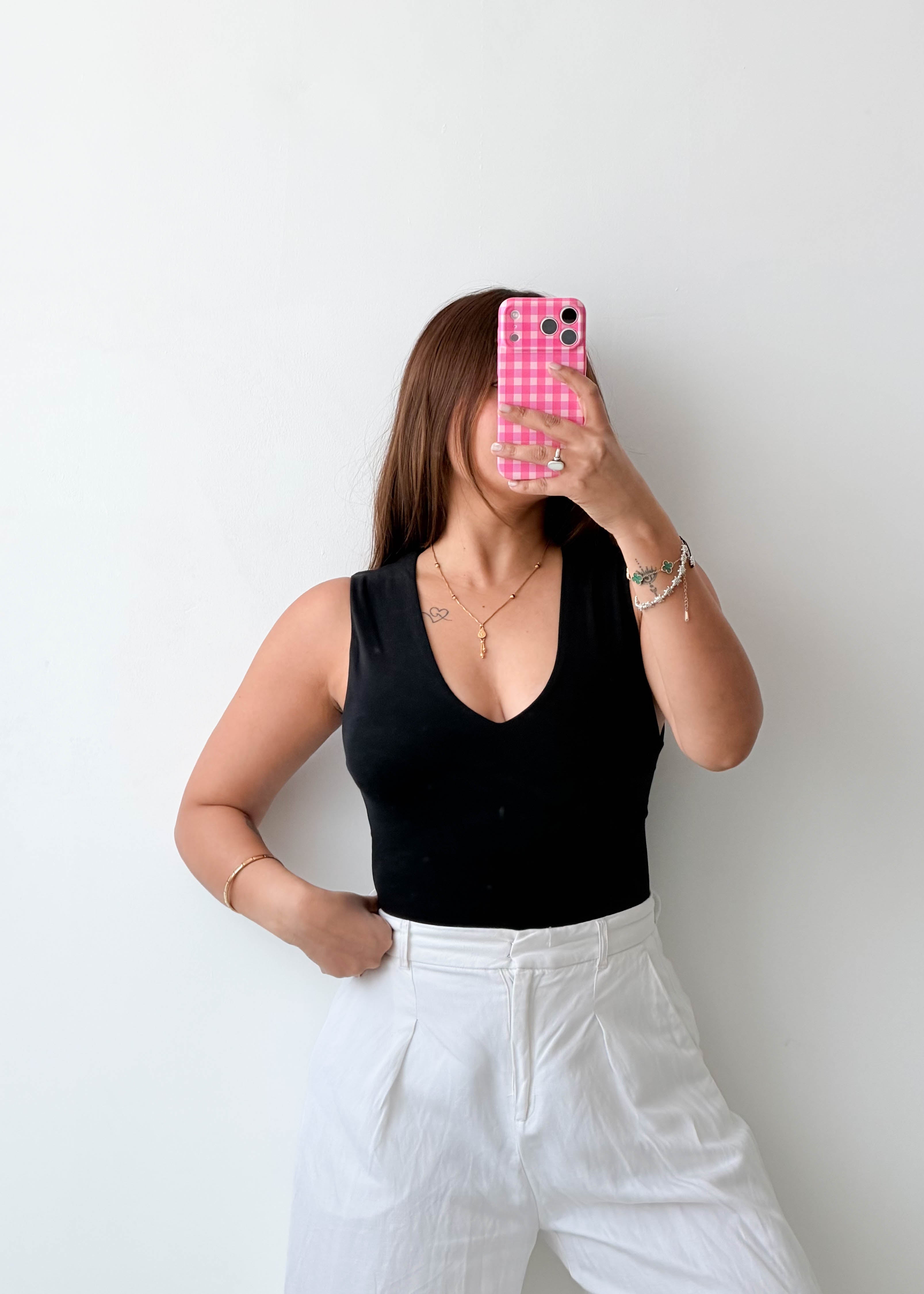 Size S-M Black Deep V-Neck Bodysuit