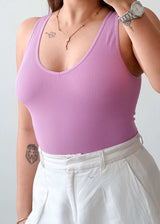Size L Lilac Ribbed Scoop Neck Bodysuit