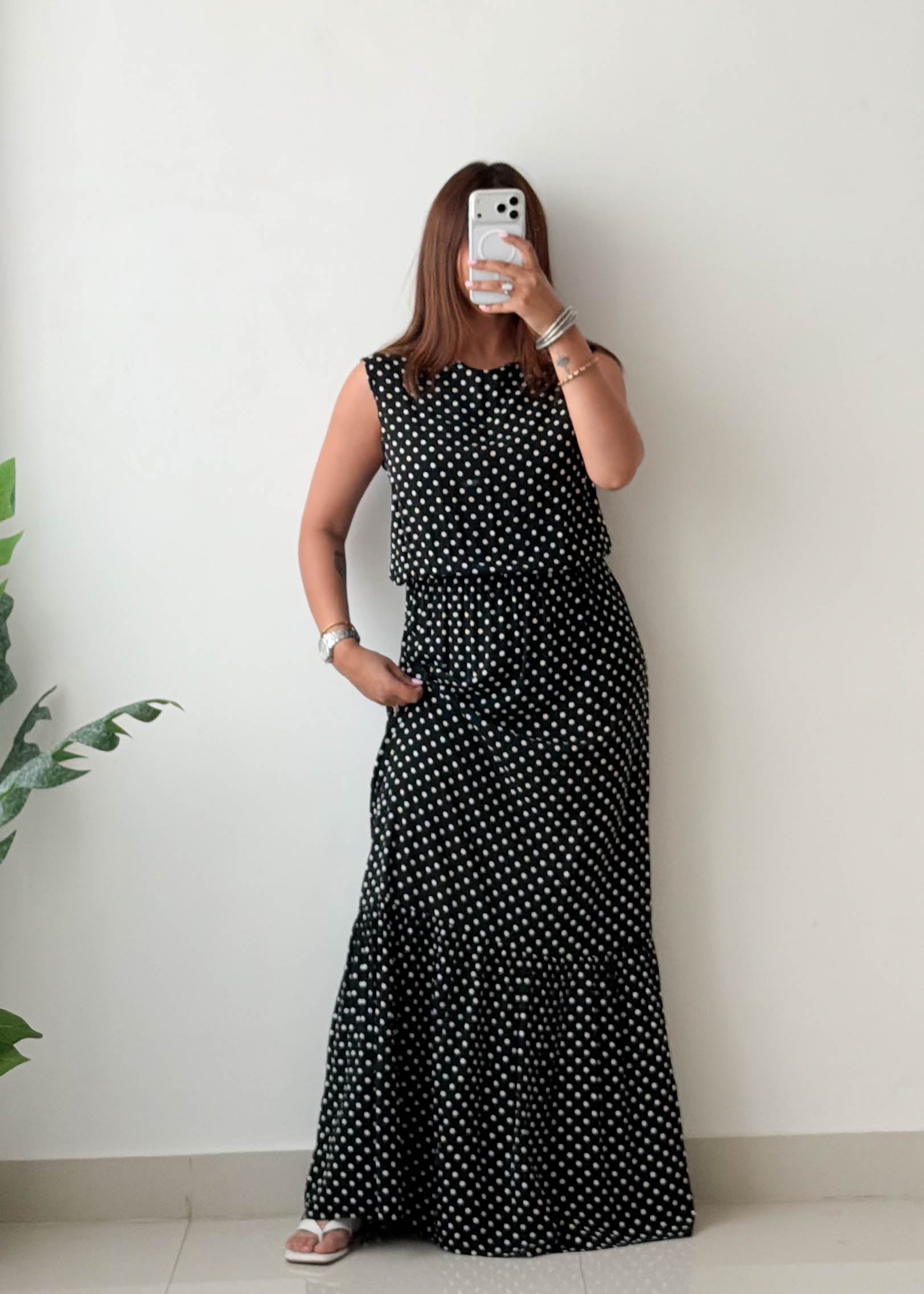 Size S-M Black Polka Dot Maxi Dress