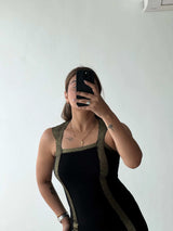 Size XS-S, Black Contrast Panel Bodycon Mini Dress