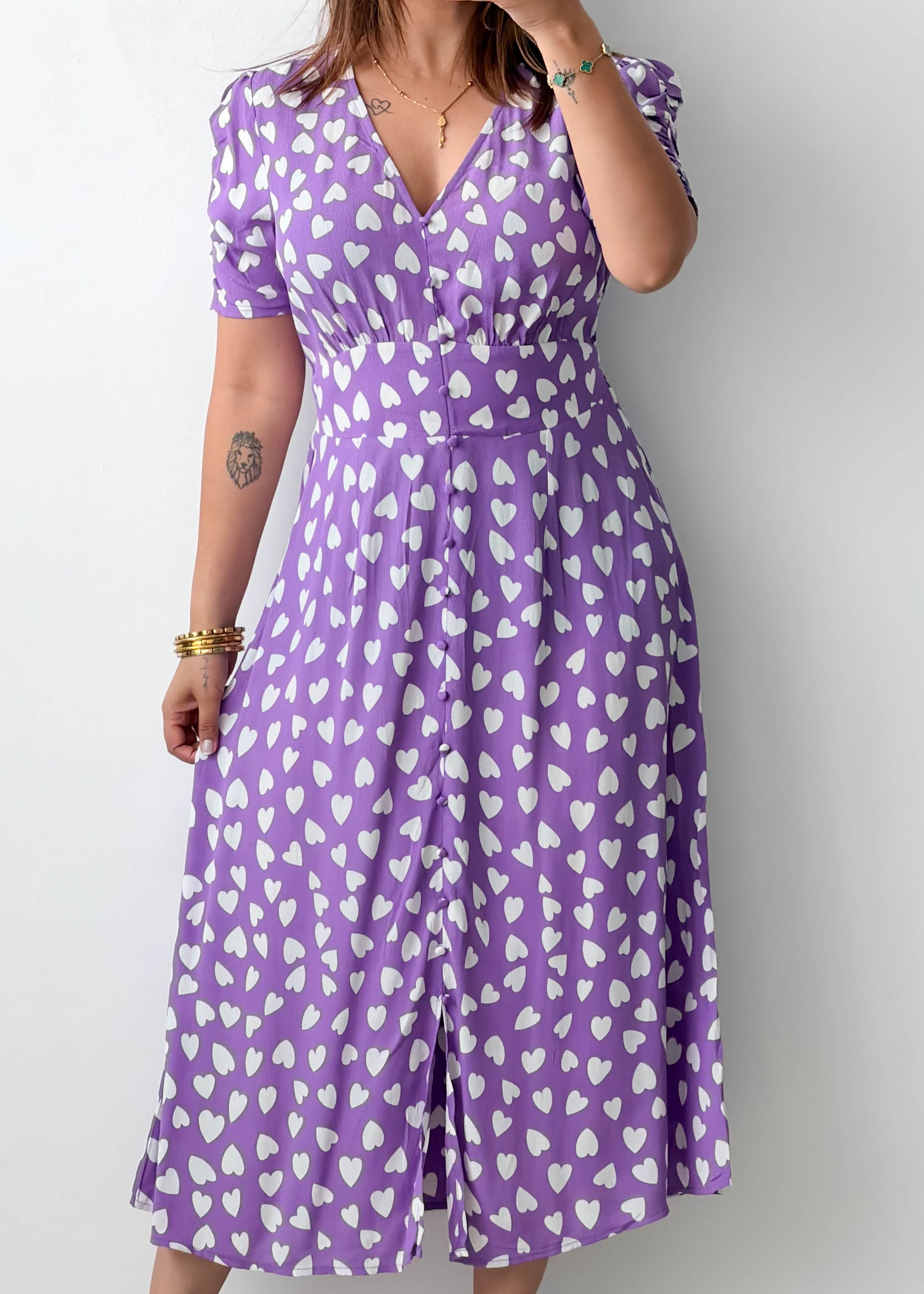 Size M-L Lilac Heart Print Midi Dress