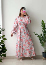 Size S-M, White & Pink Floral Maxi Dress