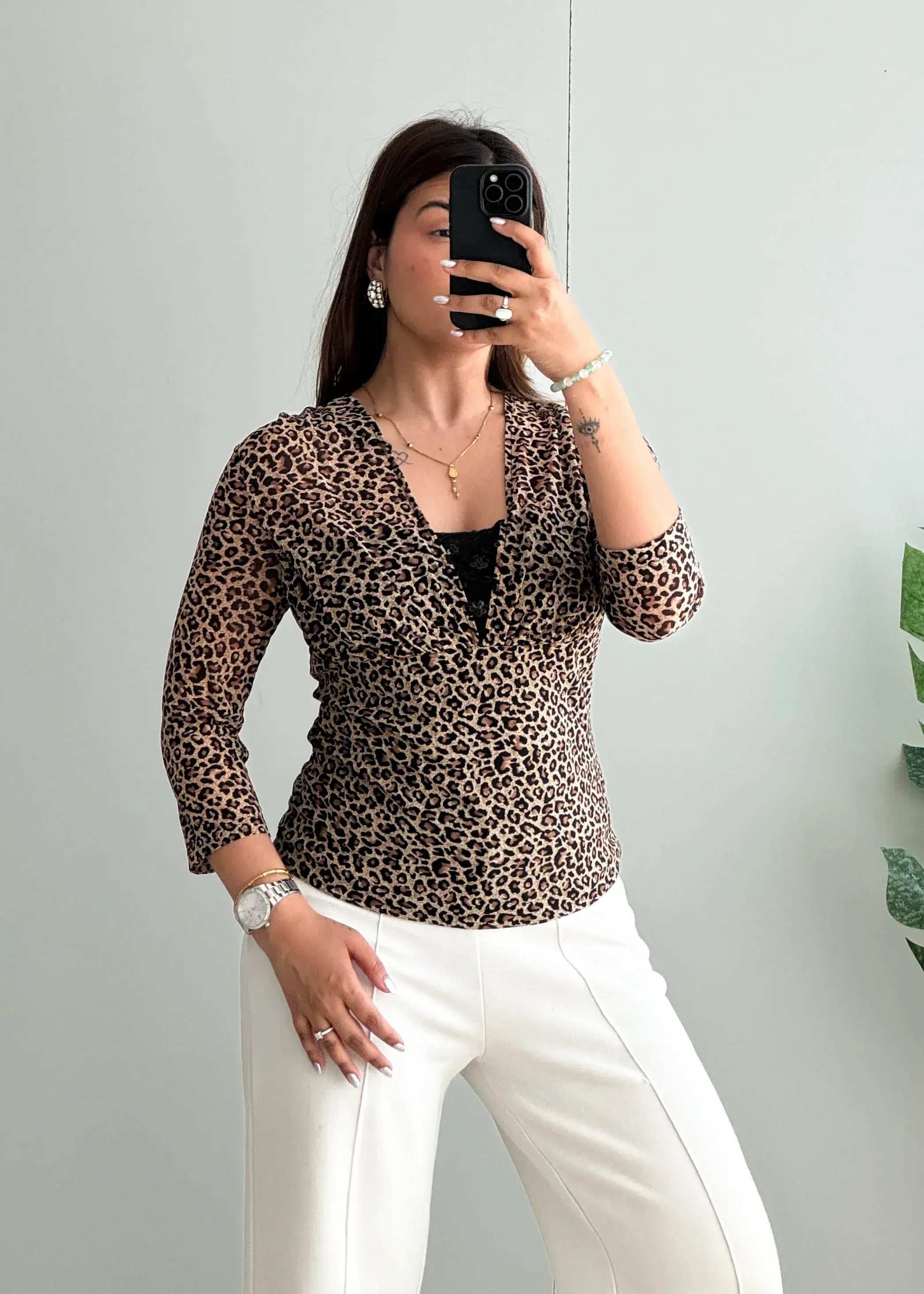 Size S-M, Animal Print Lace Detail Statement Top - Closet by Payal