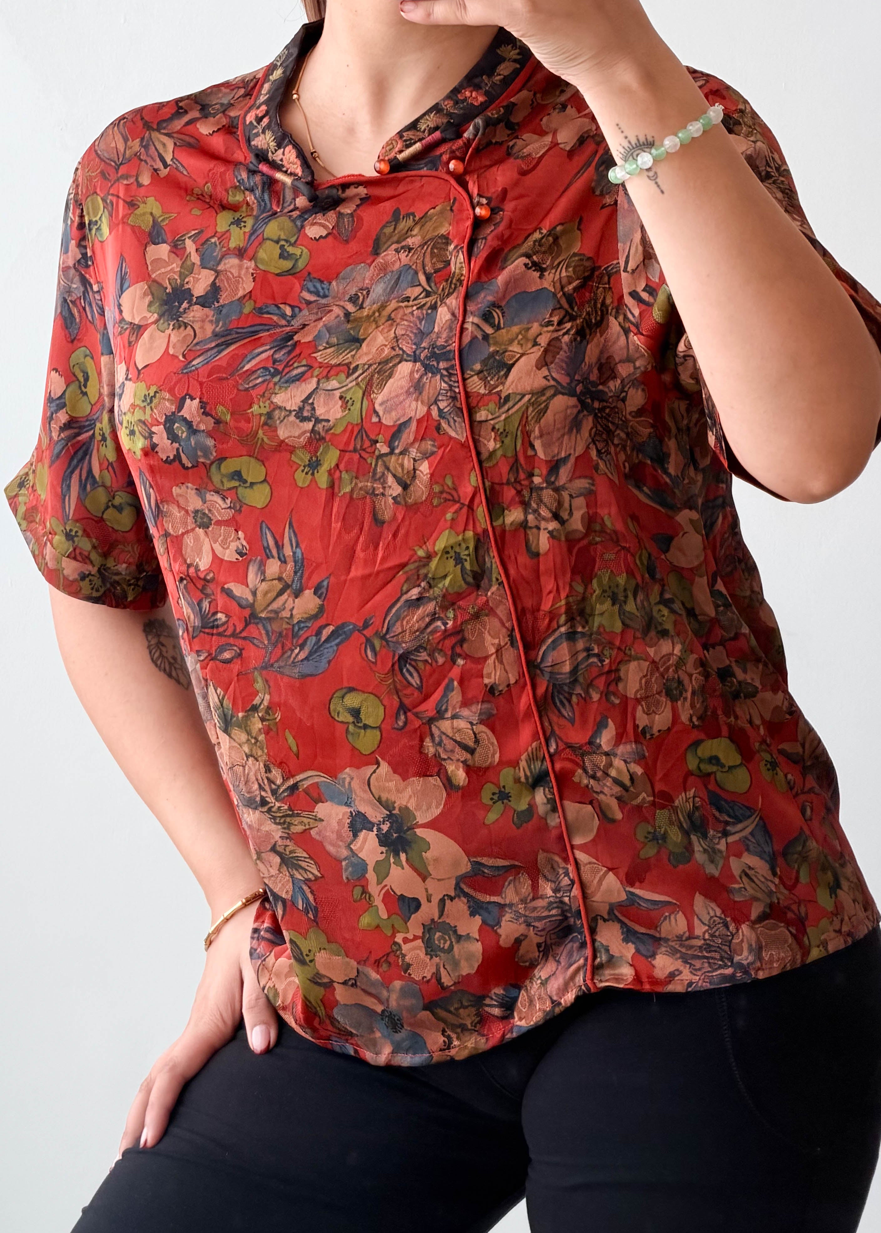 XS-S Red Floral Printed Top