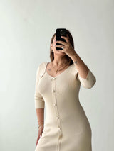 Size S-M, Cream Button Down Knit Midi Dress