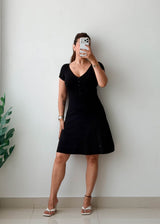 Size S-M Black Button Detail Fit & Flare Dress