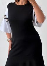 Size M-L Black Bell Sleeve Knit Mini Dress