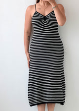 Size XS-M, Black & White Striped Knit Midi Dress