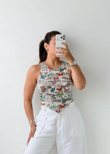 Size M-L Multicolor Graphic Crop Top