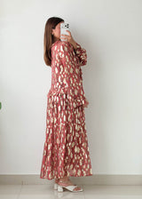 Size M-L Red Printed Ruffle Maxi Dress
