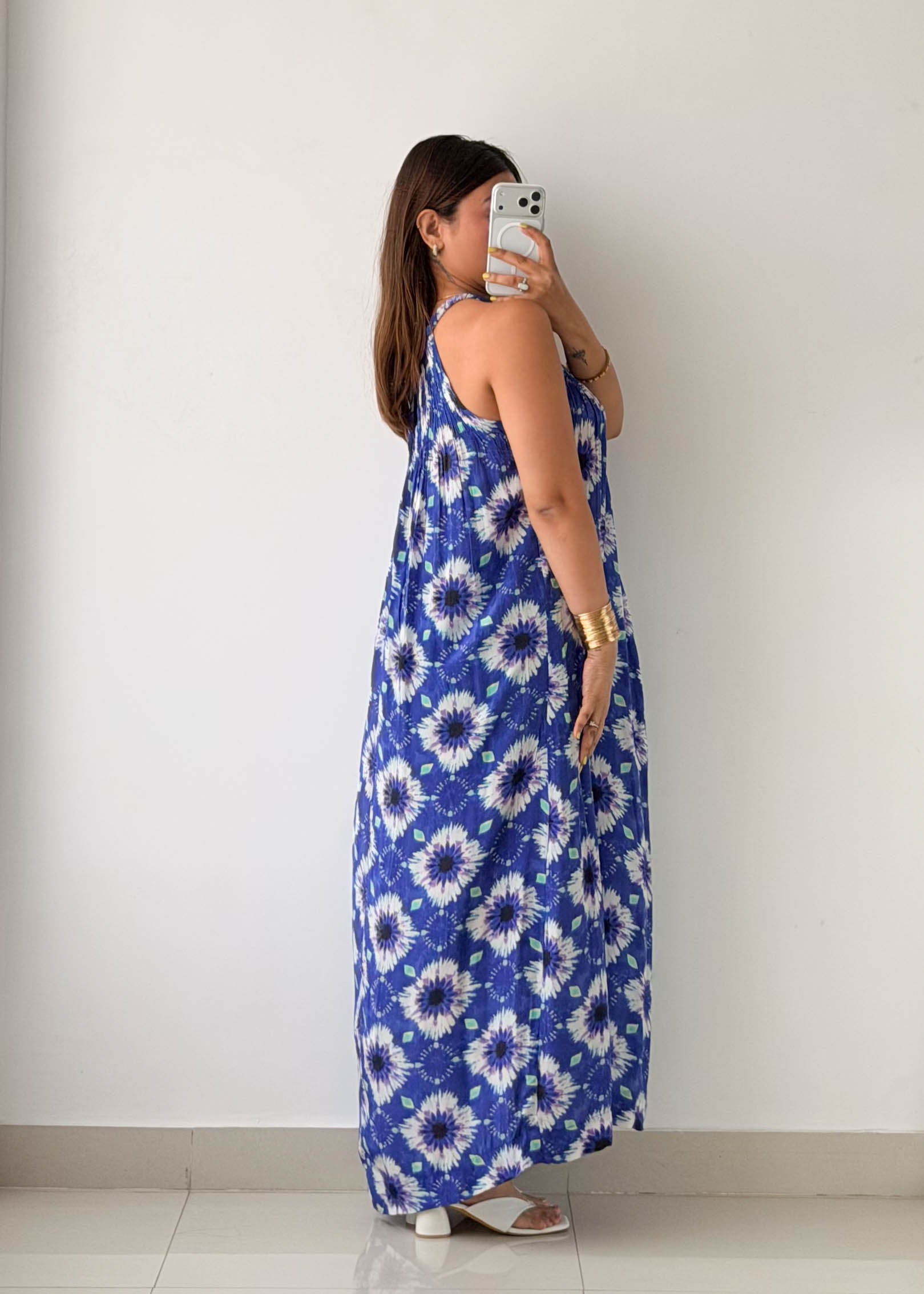 Size M-L Blue Floral Halter Maxi Dress