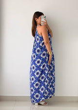Size M-L Blue Floral Halter Maxi Dress