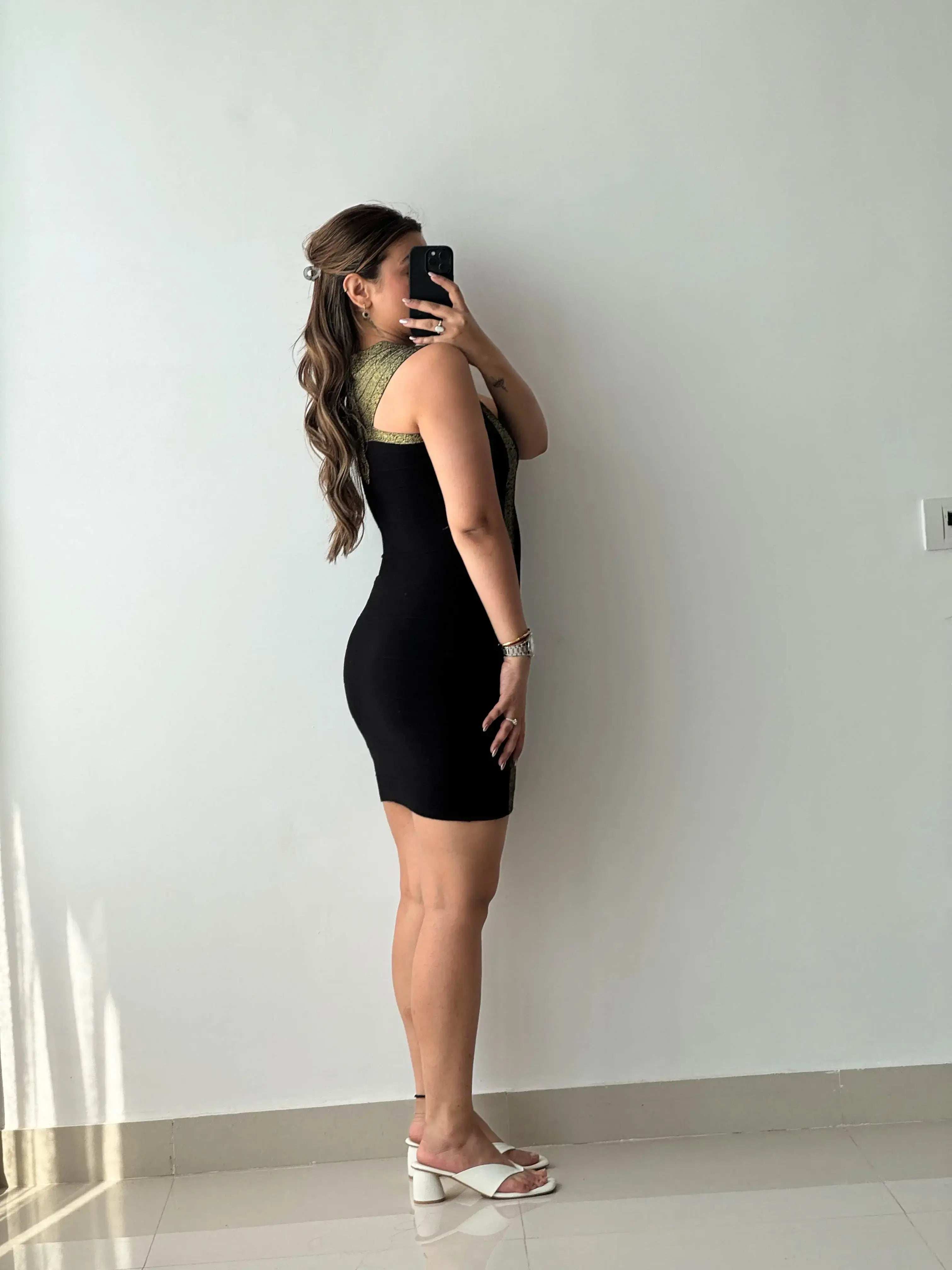 Size XS-S, Black Contrast Panel Bodycon Mini Dress
