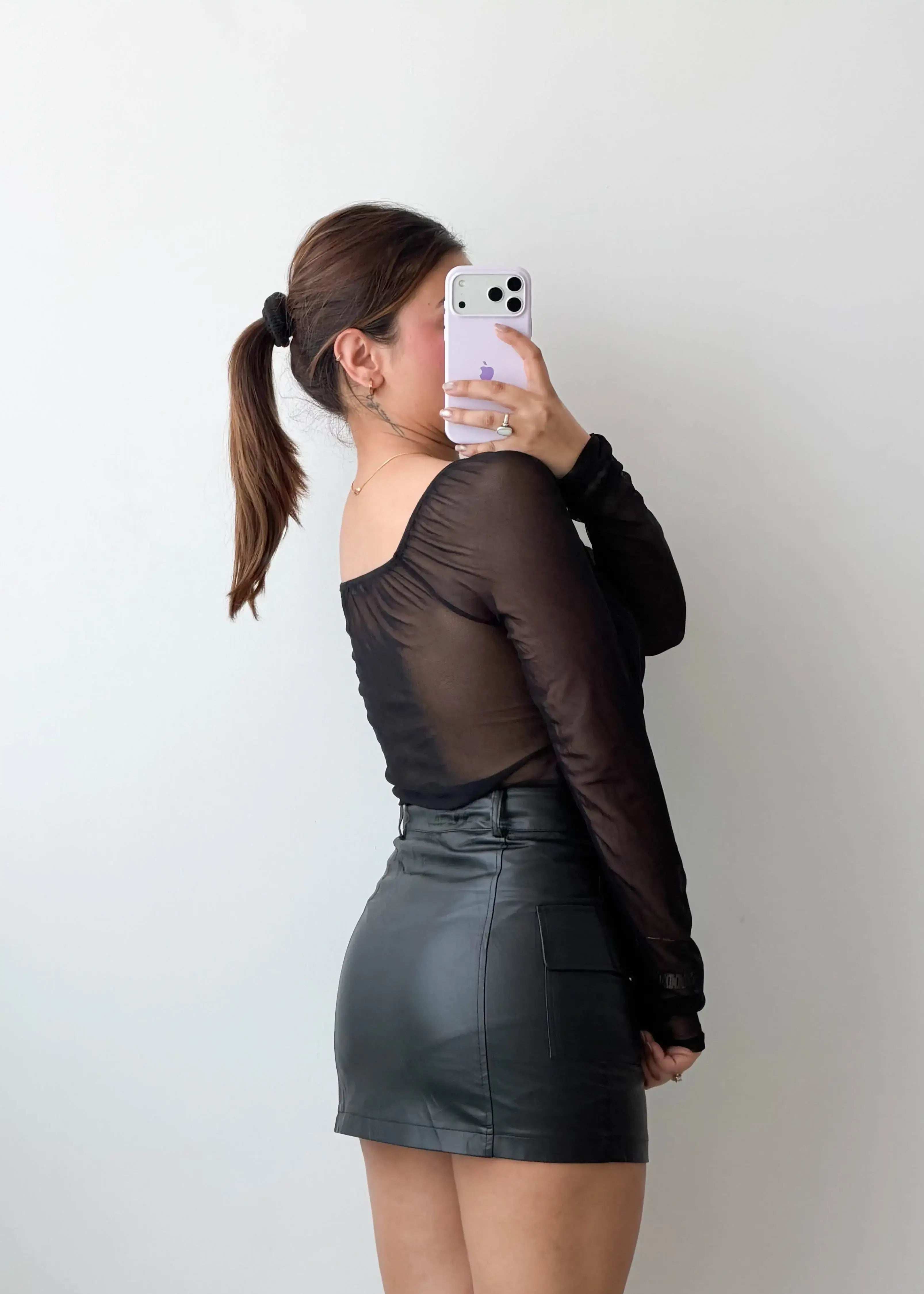 Size M-L Black Sheer Sleeve Bodysuit