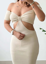 Size S-M, Beige Twist Cut-Out Maxi Dress - Closet by Payal