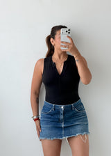 Size S-M Black Henley Sleeveless Bodysuit