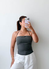Size XS-S Charcoal Pinstripe Halter Top