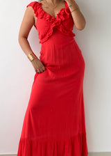 Size L-XL Red Ruffle Maxi Dress