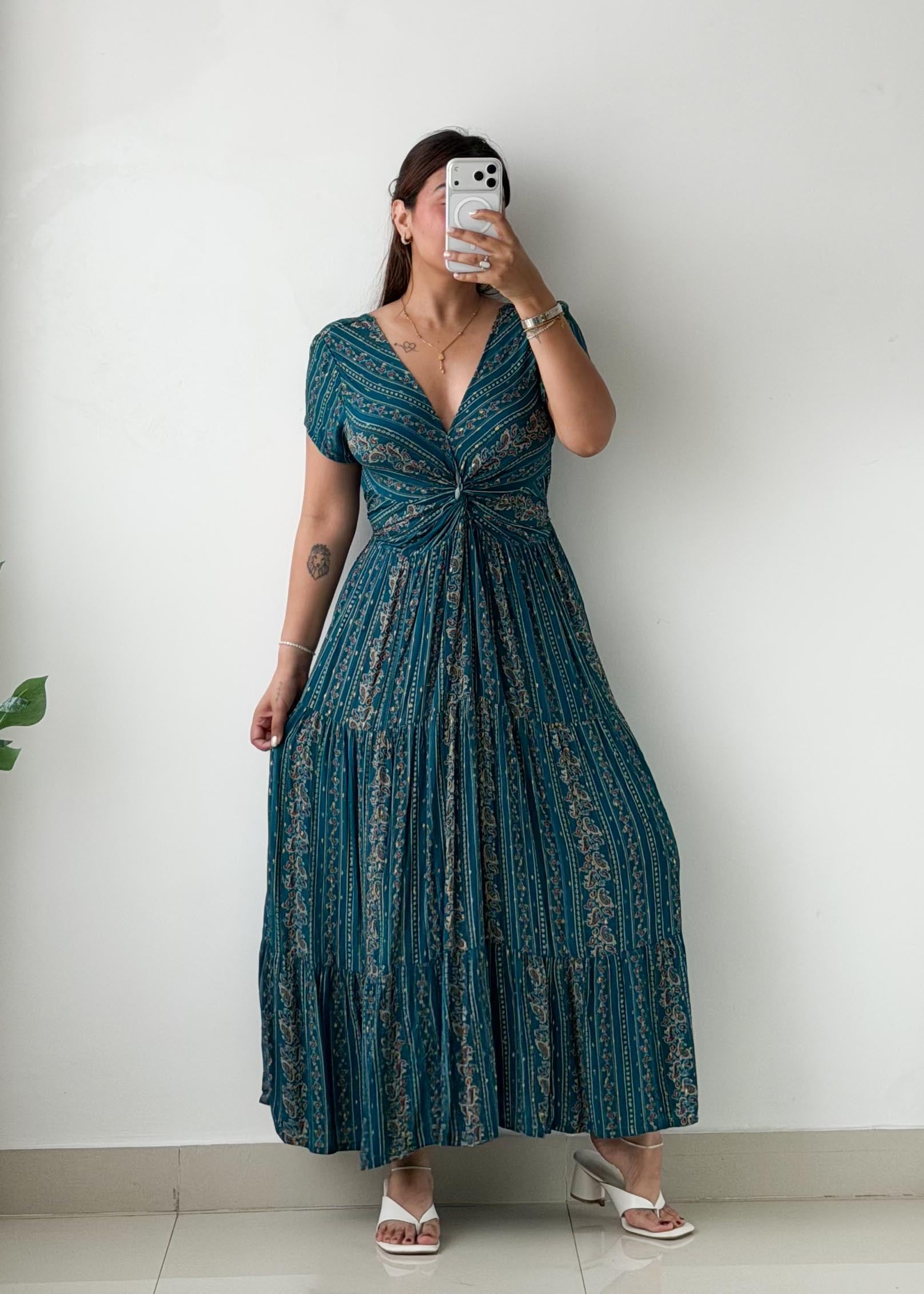 Size S-M Teal Printed Maxi Dress