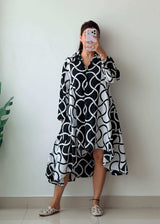 Size S-M Black White Abstract Shirt Dress
