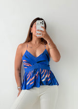Size S-M Blue Abstract Peplum Cami Top