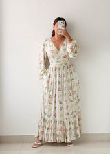 Size L-XL Cream Floral Tiered Maxi Dress