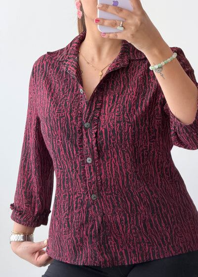 S-M Maroon Textured Viscose Crepe Shirt