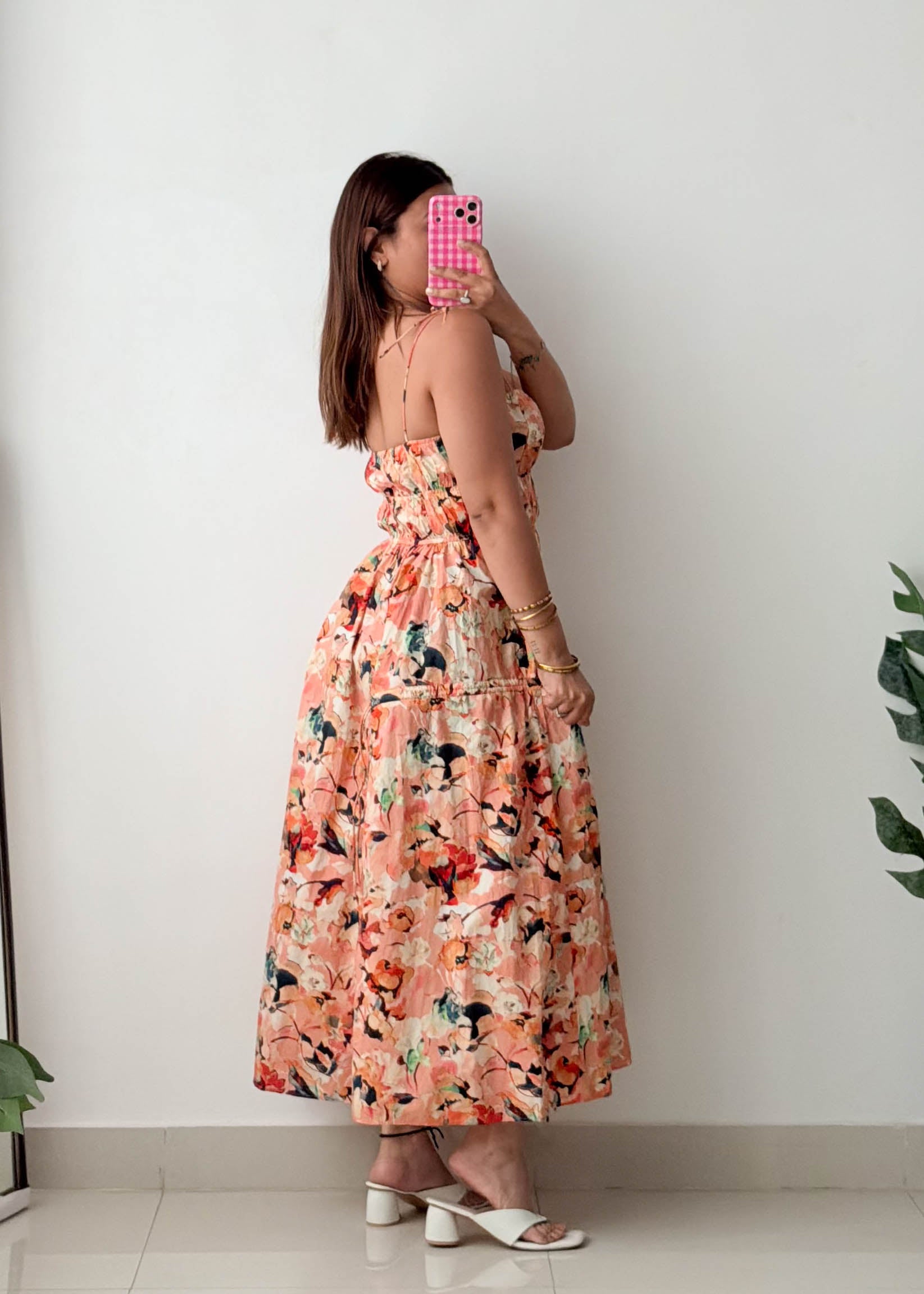 Size XS-S Peach Floral Maxi Dress