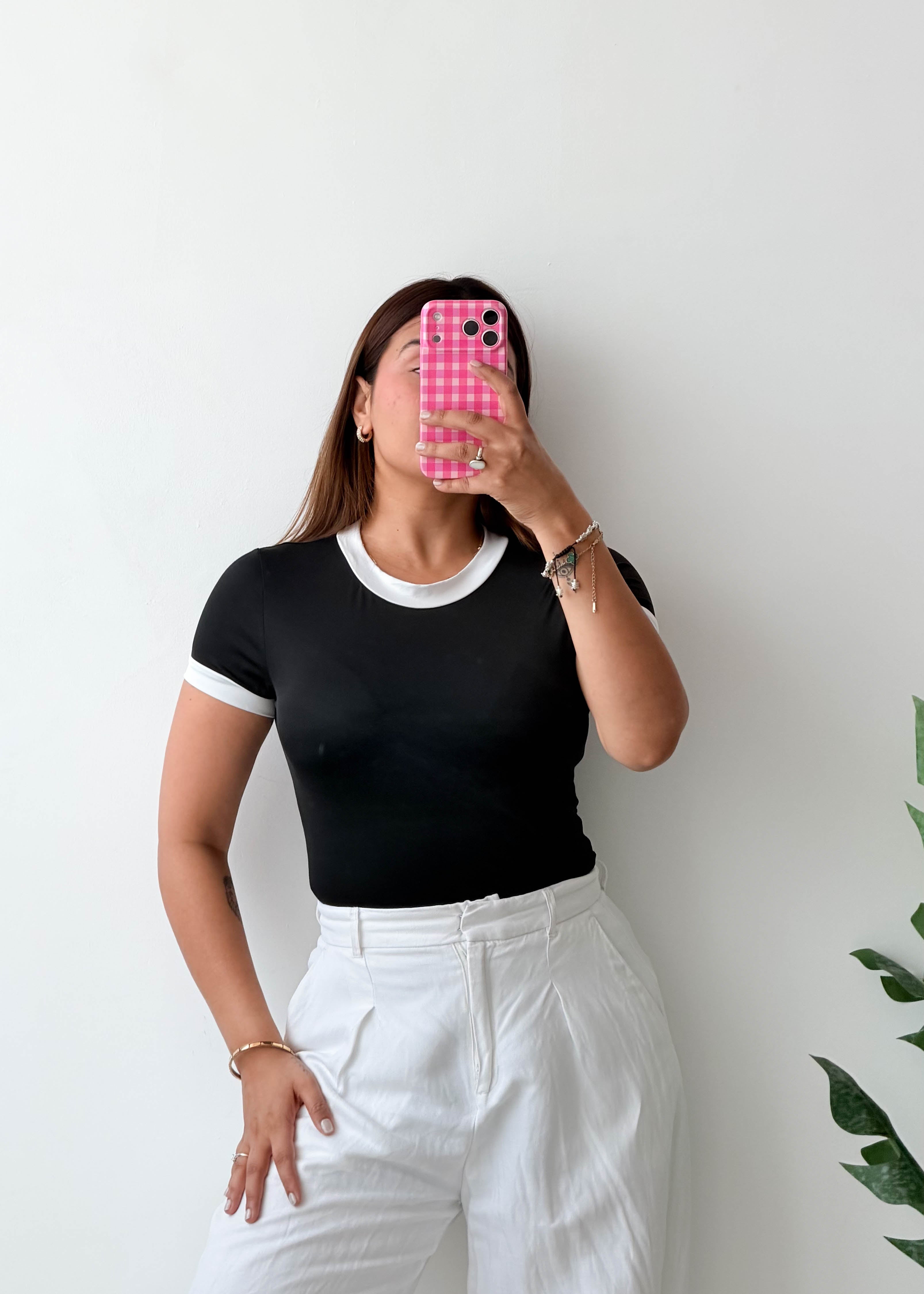 Size S-M Black Contrast Trim Bodysuit