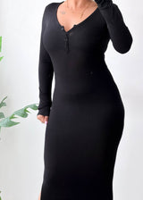 Size XS-S Black Henley Ribbed Maxi Dress