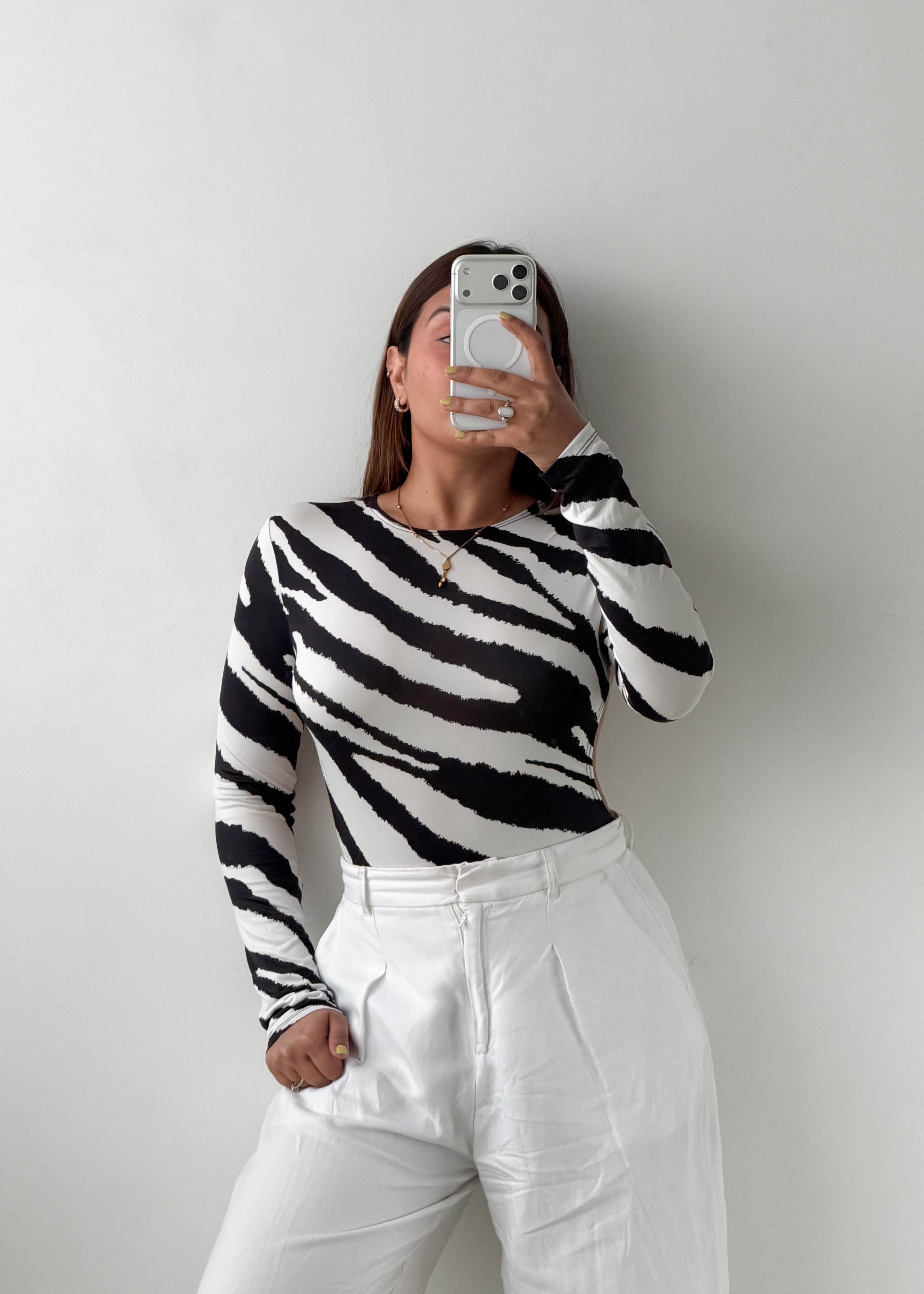 Size S-M Black & White Zebra Print Bodysuit