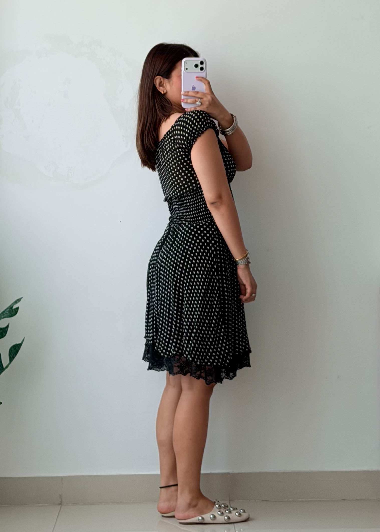 Size XS-S Black Polka Dot Cotton Fit & Flare Dress