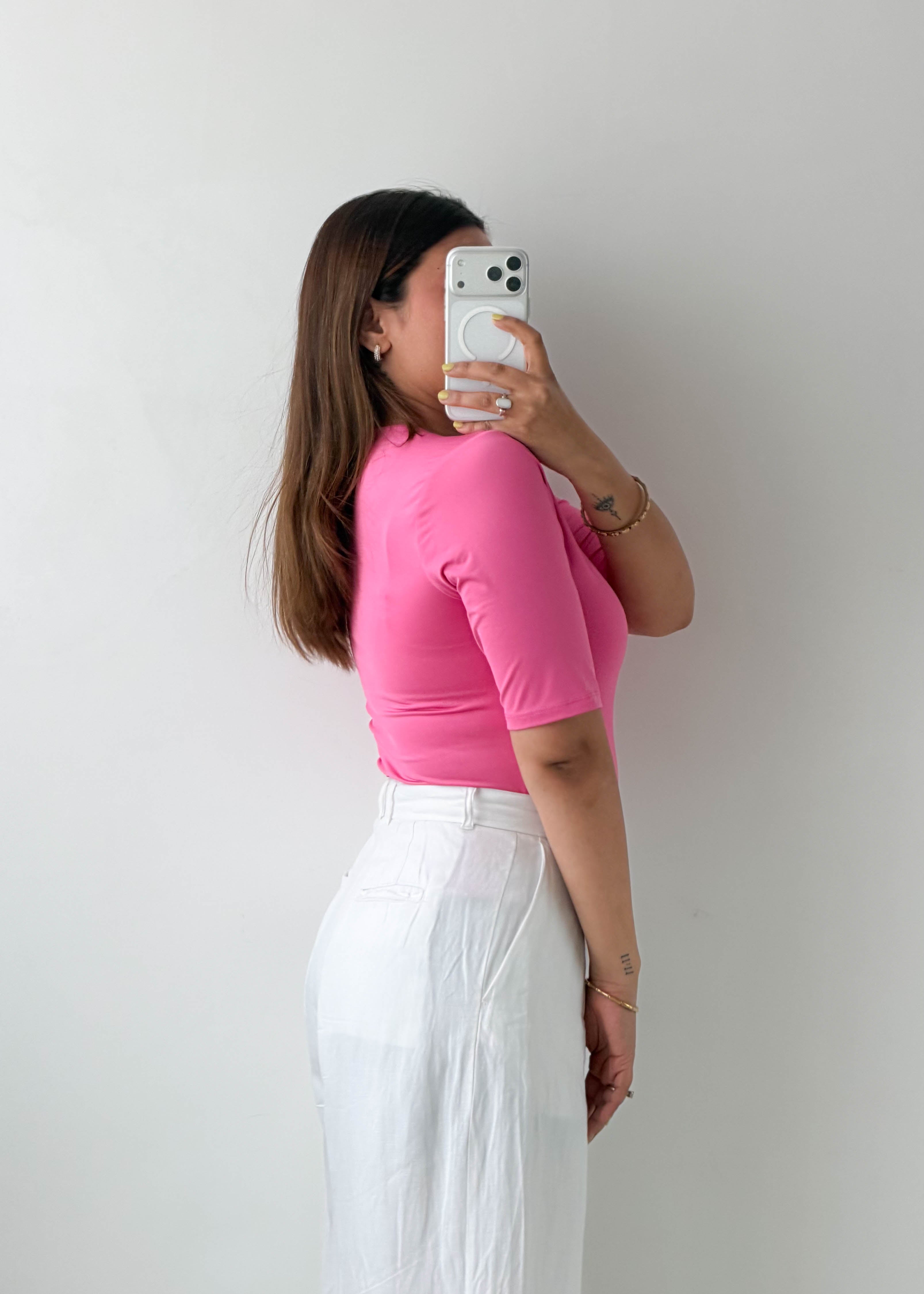 Size M-L Pink Half Sleeve Bodysuit